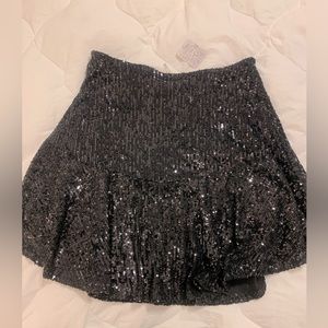 Free people black sequin mini skirt NWT